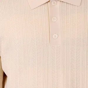 OEM & ODM מותאם אישית לגברים סוודר חולצת פולו גולף סוודר כותנה סרוג חבל טוויסט חולצות פולו שרוולים קצרים לגברים