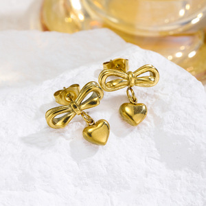 Collar de Joyería de Moda para Mujer, Collar con Colgante de Corazón <span class=keywords><strong>en</strong></span> Forma de Lazo Dorado, Acero Inoxidable, Mariposa, Venta al por Mayor - Product Image 3