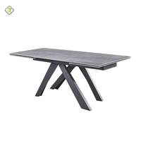 Table à manger rectangulaire extensible moderne en pierre frittée avec base en bois et pieds en métal pour la maison, l'hôtel, l'appartement