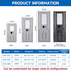 Lámpara Solar Súper Brillante para Exteriores, Resistente al Agua IP65, 200W 300W 400W, Todo en Uno, Farola LED Solar - Product Image 1