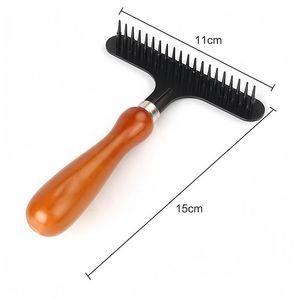 Strumento di Deshedding capelli corti-lunghi per cani e gatti rastrello toelettatura per animali domestici con manico in legno pennello facile da usare - Product Image 2