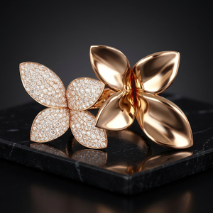 Rose <b>Gold</b> Flower <b>Cocktail</b> <b>Ring</b> With Diamond Pave Setting Luxury Women Fine Jewelry - Product Image 3