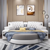 Modernes Multifunktionales Lederbett King-Size mit Smart-Funktionen Lautsprecher USB Massage Stauraum Massivholzrahmen für Schlafzimmer Heimgebrauch
