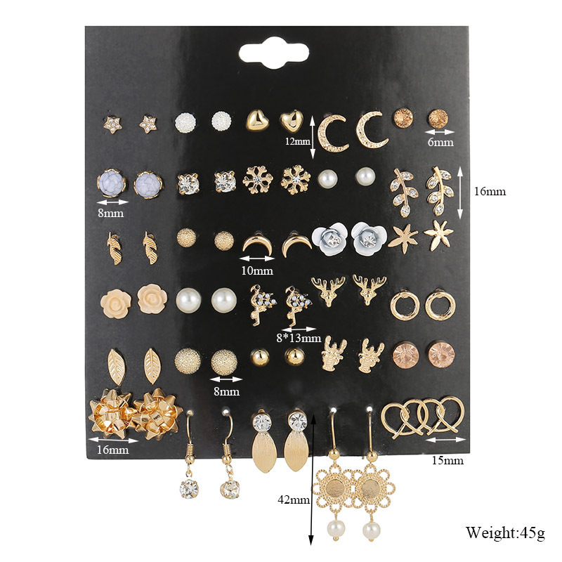 Moda corazón de durazno perlas de cristal Luna pendientes de diamantes joyas 30 pares de un conjunto