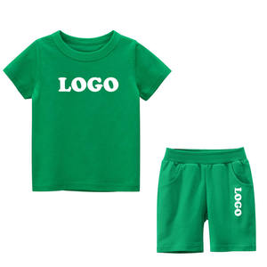 Conjunto de Ropa de Verano para Niños 2026 con Logotipo Personalizado, Camisetas de Cuello Redondo 100% Algodón Suave y Pantalones Cortos, Trajes Deportivos Casuales de Color Sólido para Niños - Product Image 3