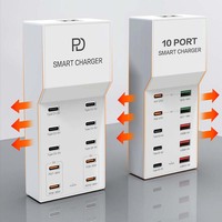 Stasiun Pengisi Daya USB Pintar 10-Port 72W QC3.0 Pengisian Cepat Ramah Lingkungan Bahan ABS/PC Mendukung Colokan EU/US/UK/AU