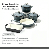Ensemble de batterie de cuisine antiadhésive 5 pièces, compatible four, casseroles et poêles en fonte pour cuisinières à induction et à gaz