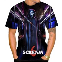 Scream Film 3D-Gedrucktes Strick-T-Shirt für Herren Kurzarm 100% Polyester Regular Fit Lässiges Horror-Geister-Design Sommer-Mode