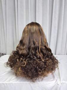 Perruques sans colle en cheveux humains, mi-bouclées, à ondulations lâches, Super Double Drawn, avec closure en dentelle HD 5x5, couleur Blonde <span class=keywords><strong>Piano</strong></span> P # 4/27 - Product Image 1