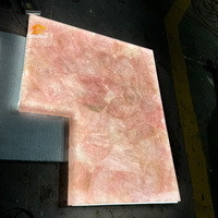 Taille personnalisée rétro-éclairé naturel rose onyx cristal Rose Quartz translucide pierre comptoir dalle pour cuisine salle de bain maison