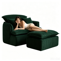 Fauteuil en tissu corduroy sans assemblage requis, convertible en canapé et ottoman en mousse à mémoire de forme compressée pour petits espaces