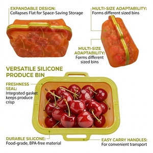 <b>Freezer</b> Safe <b>Reusable</b> Collapsible Silicone Food Storage Boxes Fresh-Keeping Pizza Container for Food Storage - Product Image 3
