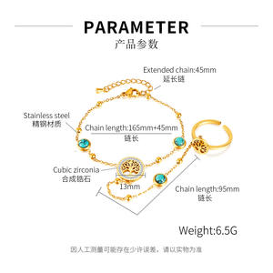 Venta caliente de acero inoxidable con incrustaciones de circón Árbol de la vida de moda versátil turquesa Ins viento <span class=keywords><strong>Cadena</strong></span> de mano en Europa y América - Product Image 2