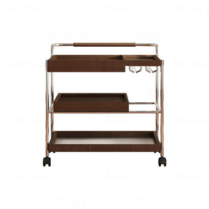 باوهاوس الفولاذ المقاوم للصدأ الجوز بكرة الطعام سيارة غرفة المعيشة الجانب مجلس الوزراء أريكة الجانب عدة عربات مزدوجة - Product Image 1