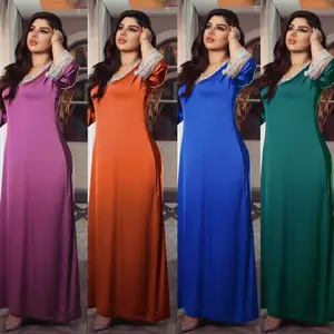 Wholesale Satin Dubai Long Dress for Women Fashion Diamond Abaya Muslim Women Dress Arabic Turkey Moroccan Kaftan Indie Clothes