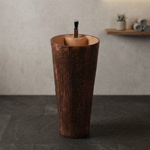 Lavabo sur pied monobloc en céramique rouge, design moderne, avec mitigeur Jeker - Product Image 4