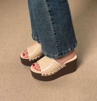 Sandales à talons compensés hauts pour femmes, style escarpins à enfiler, à plateforme épaisse et bout ouvert, élégantes et confortables, pour l'été et le quotidien