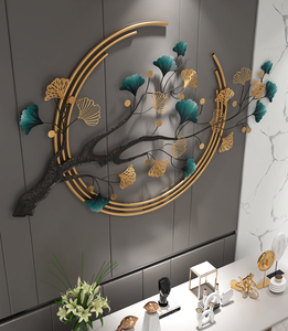 Decoración de pared de metal Luz creativa Europea Estilo de lujo Hotel Villa Decoración Líneas 3D Arte de pared dorado Decoración para el hogar Gran Ginkgo Lea - Product Image 4