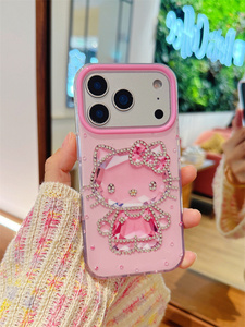Funda de Teléfono Móvil con Diseño de Gato KT de Dibujos Animados, con Lazo y Diamantes, para iPhone 17 Air 16 15 Pro Max, 3D, Brillante, Linda, con Resina IMD y Pedrería - Product Image 4