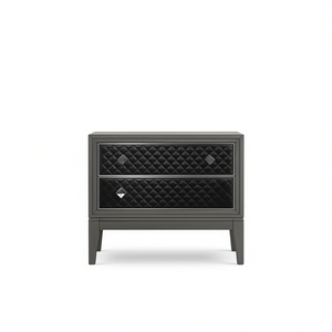 Comodino dal Design Moderno e Classico con 2 Cassetti, Rivestito in Ecopelle Grigia, Arredamento per Camera da Letto in Legno - Product Image 1