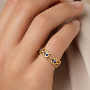 Anello Traforato con Accento Blu per Donne, Anello da Dito Minimalista alla Moda - Product Image 2