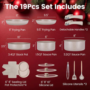 Juego de Utensilios de Cocina Antiadherentes de Cerámica de 19 Piezas con Mango Desmontable, Apto para Inducción, Lavavajillas y Horno - Product Image 2