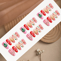 Lot de 30 faux ongles à presser en amande, style français, motif sapin de Noël, en ABS, de haute qualité, pour l'exportation
