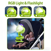 Kipas Kereta Dorong Bayi Mini dengan Speaker, Lampu RGB, Desain Jepit Cakar Gurita, Baterai Isi Ulang 5000mAh, untuk Mobil dan Luar Ruangan