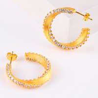 Boucles d'oreilles clous creuses en argent sterling S925 plaqué or, pavé de zircone cubique, finition brossée, hypoallergéniques, anti-ternissement, bijoux fins, vente en gros