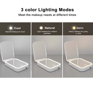 Gấp vô cấp mờ 3x Magnifier Led Double <span class=keywords><strong>Side</strong></span> Pocket ngân hàng điện trang điểm du lịch xách tay trang điểm nhỏ gọn gương với ánh sáng - Product Image 3