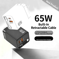 Câble rétractable de type C de haute qualité, adaptateur de charge rapide pour voyage, ordinateur portable, écouteurs, chargeur rapide 65W PD QC3.0