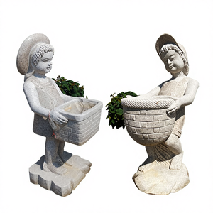Estatua de Piedra con Figura de Ángel Europeo, Niño y Hombre, con Flor de Piedra, Maceta y Jardinera - Product Image 6