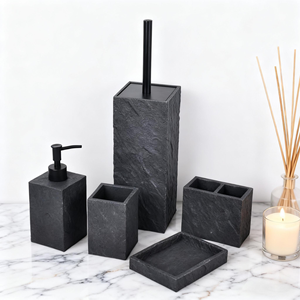 Ensemble d'accessoires de salle de bain en résine à texture rugueuse, 5 pièces, effet <span class=keywords><strong>ardoise</strong></span> professionnel, ensemble d'organisateurs de salle de bain en résine, fabrication en usine - Product Image 4