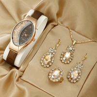 Ensemble de 5 montres à quartz pour femmes, montres de luxe avec strass, montre de marque pour femmes avec ensemble de montres-bracelets pour femmes, collier, bague, boucles d'oreilles