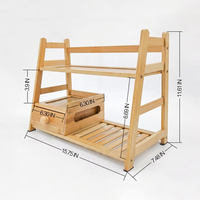 Organisateur de café en bambou pour station matcha, étagère de rangement à deux niveaux pour comptoir de cuisine avec tiroir pour accessoires de bar à thé