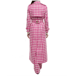 Pink and White Plaid Women's <strong>Coat</strong> Long Sleeve Double Breasted Button Elegant Trench <strong>Full</strong> <strong>Length</strong> Clothes Casual <strong>Coat</strong> - Product Image 2