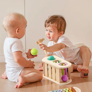 Kayu anak-anak teka-teki tekan bola piano 2-in-1 mainan bayi warna sensorik kognisi tangan mata instrumen perkusi koordinasi - Product Image 1