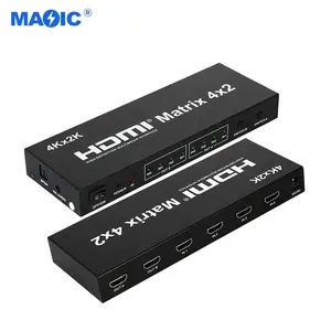 Matriks HDMI 4K 30Hz, peralatan Audio Video 4 dalam 2 keluar HDMI Switch Splitter HDMI 4K 30Hz HDMI Matrix 4x2 dengan optik dan Audio 3.5mm