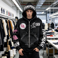 OEM High Street Heavyweight Hooded Jacket Raw Edge Streetwear Oversized Print Men 420GSM 100% Organic Cotton Zip up Hoodie