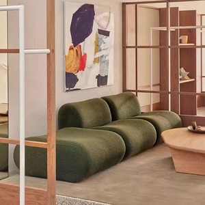 Laimi ชุดโซฟาผ้าโมดูลาร์สไตล์ย้อนยุคขนแกะอัดแน่นพร้อมมุมที่ไม่สม่ำเสมอสำหรับห้องนั่งเล่น - Product Image 4