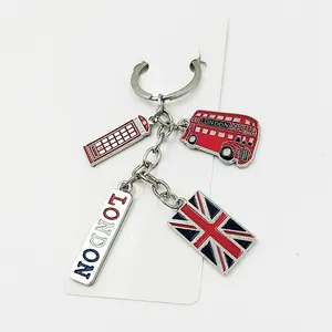 Gantungan kunci Souvenir bendera Inggris Stan telepon Bus London kreatif gantungan kunci suvenir Love London