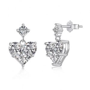 Dylam Specially 2024 Valentine's Day Gift S925 <b>Silver</b> Sparkling Clear Pinky 5A Cubic Zirconia Heart Shape Dangle <b>Stud</b> <b>Earrings</b> - Product Image 1