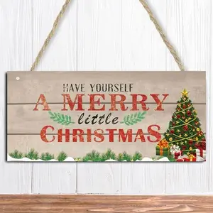 Merry Christmas Party Supplies Hanging Welcome Wooden Sign Xmas Tree Pine Cone Christmas Wreath Door Decor Wood Plaque