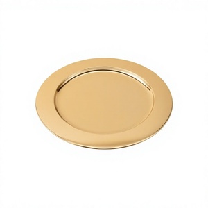 Plato para servir alimentos de lado redondo de acero inoxidable dorado de alta calidad, Ideal para mesa de comedor - Product Image 1