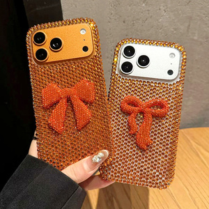 เคสโทรศัพท์มือถือลายโบว์เพชรสีส้มไล่เฉด สำหรับ iPhone 17 16 15 14 Pro Max ประดับกลิตเตอร์รูปผีเสื้อวิบวับ คริสตัลนีออน ฝาหลัง - Product Image 1