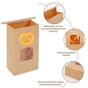 Bolsas de Papel Kraft Marrón Impresas Personalizadas con Ventana Transparente para Empacar Pan, Bolsas de Línea Polilínea con Cierre Reutilizable para Llevar Aperitivos - Product Image 3