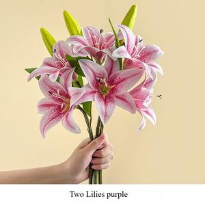 Yüksek Kaliteli 3 Başlı Zambak El Yapımı Yapay Çiçek Süsü Düğün Anneler Günü-Modern Tarz Otel Oturma Odası Dekorasyonu - Product Image 4