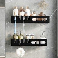 Organisateur de salle de bain en silicone transparent noir avec étagère en bois et pot en plastique de type apothicaire, avec support de rangement en céramique et séparateur de porte