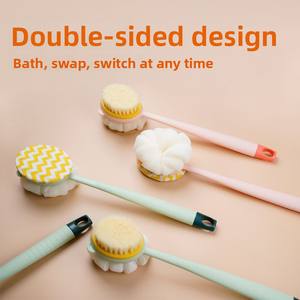 1 cepillo de baño de esponja rosa de pelo largo y suave, cepillo de ducha de doble cara, herramienta exfoliante para espalda - Product Image 3