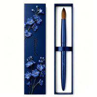 Pinceau à ongles en acrylique 100 % pur Kolinsky, manche métallique bleu, pinceau esthétique pour ongles, qualité salon, fournitures pour ongles, tailles 8-24
